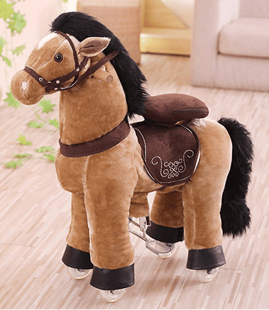 Kids Plush Ride On Toy Walking Horse with Wheels