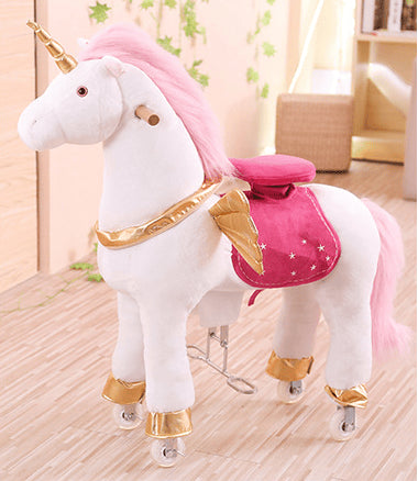 Kids Plush Ride On Toy Walking Horse with Wheels