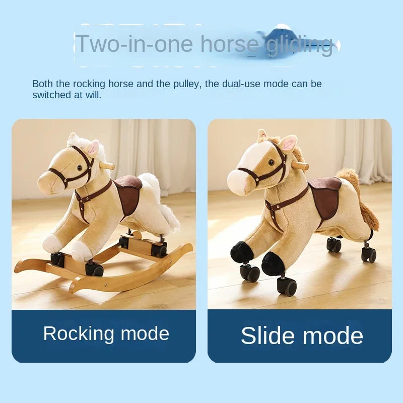 Kids Plush Ride On Toy Walking Horse with Wheels